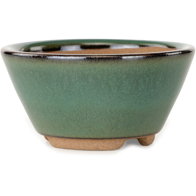 Maceta redonda verde para bonsái de Koishiwara - 100 x 100 x 53 mm