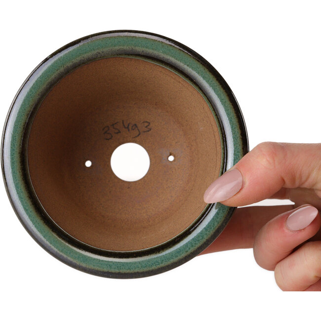 Maceta redonda verde para bonsái de Koishiwara - 103 x 103 x 73 mm