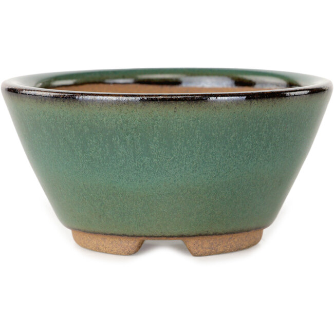 Round green bonsai pot by Koishiwara - 100 x 100 x 53 mm