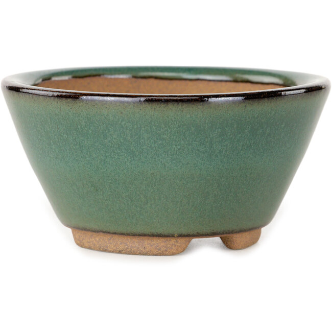 Maceta redonda verde para bonsái de Koishiwara - 100 x 100 x 53 mm