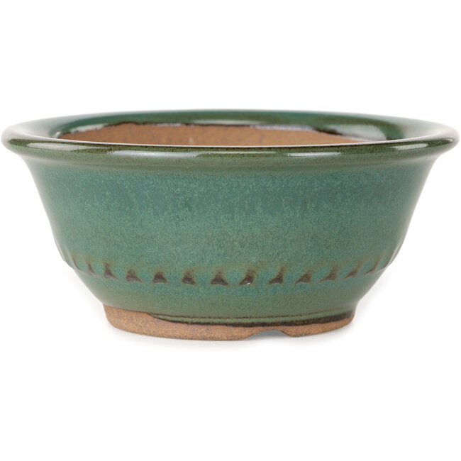 Round green bonsai pot by Koishiwara - 122 x 122 x 55 mm