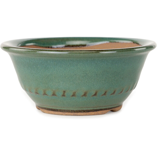 Ronde groene bonsaipot van Koishiwara - 122 x 122 x 55 mm