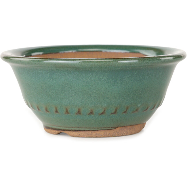 Round green bonsai pot by Koishiwara - 122 x 122 x 55 mm