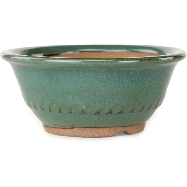 Maceta redonda verde para bonsái de Koishiwara - 122 x 122 x 55 mm