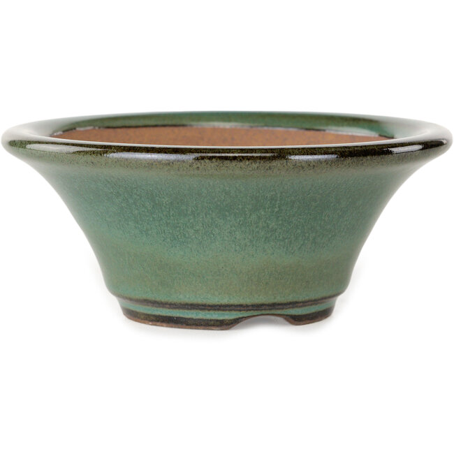 Round green bonsai pot by Koishiwara - 127 x 127 x 55 mm