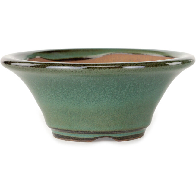 Maceta redonda verde para bonsái de Koishiwara - 127 x 127 x 55 mm