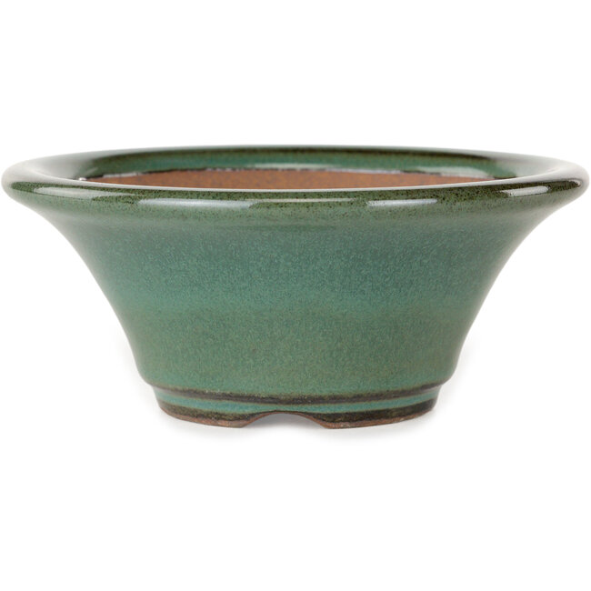 Ronde groene bonsaipot van Koishiwara - 127 x 127 x 55 mm