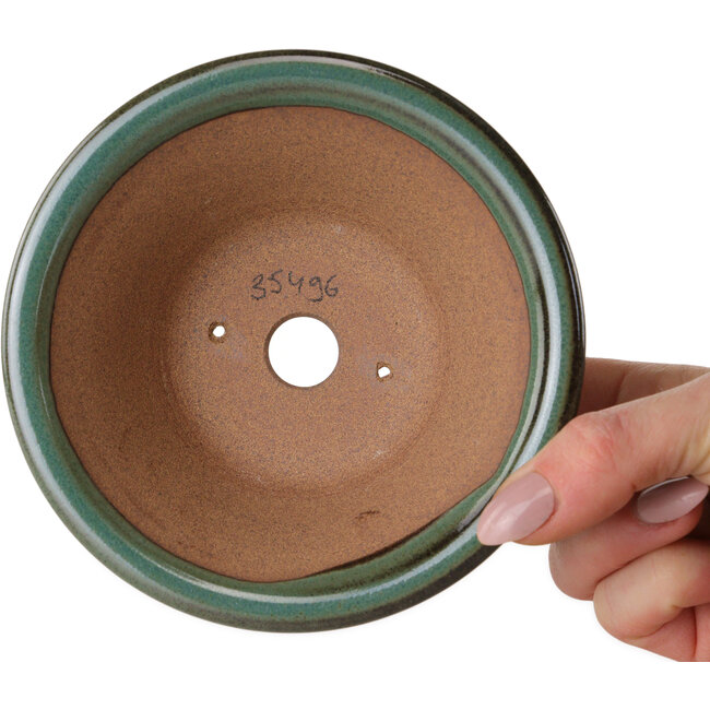 Maceta redonda verde para bonsái de Koishiwara - 127 x 127 x 55 mm