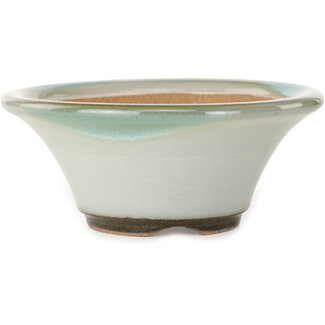 Koishiwara 127 mm round white with a blue accent bonsai pot by Koishiwara, Japan