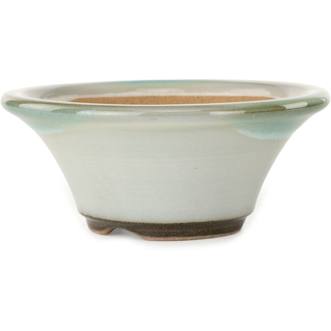 Ronde witte bonsaipot met blauwe accenten van Koishiwara - 127 x 127 x 55 mm