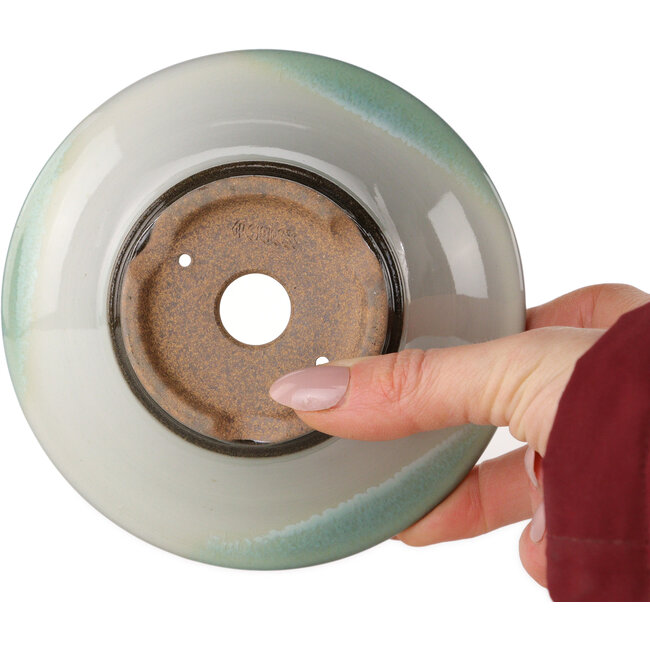 Maceta redonda blanca con detalles azules para bonsái de Koishiwara (127 x 127 x 55 mm)