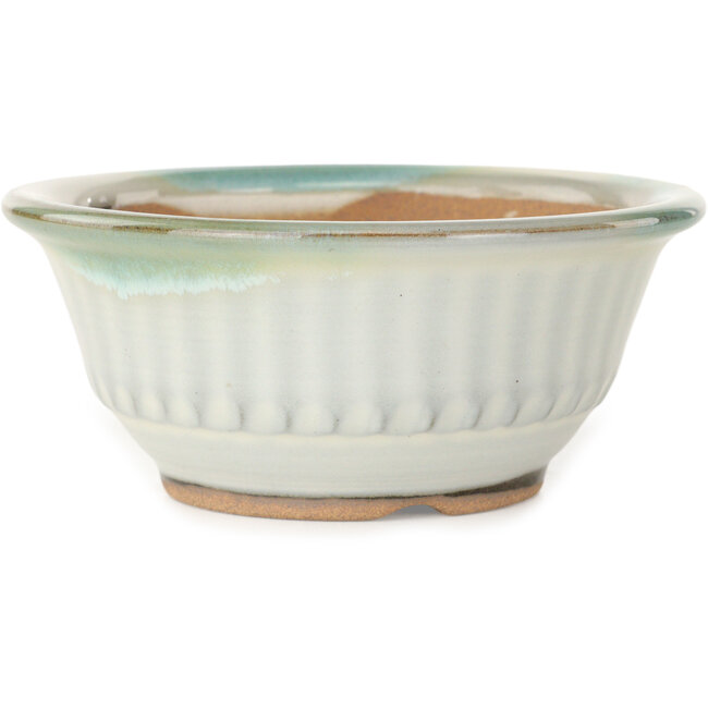 Ronde witte bonsaipot met blauwe accenten van Koishiwara - 122 x 122 x 55 mm