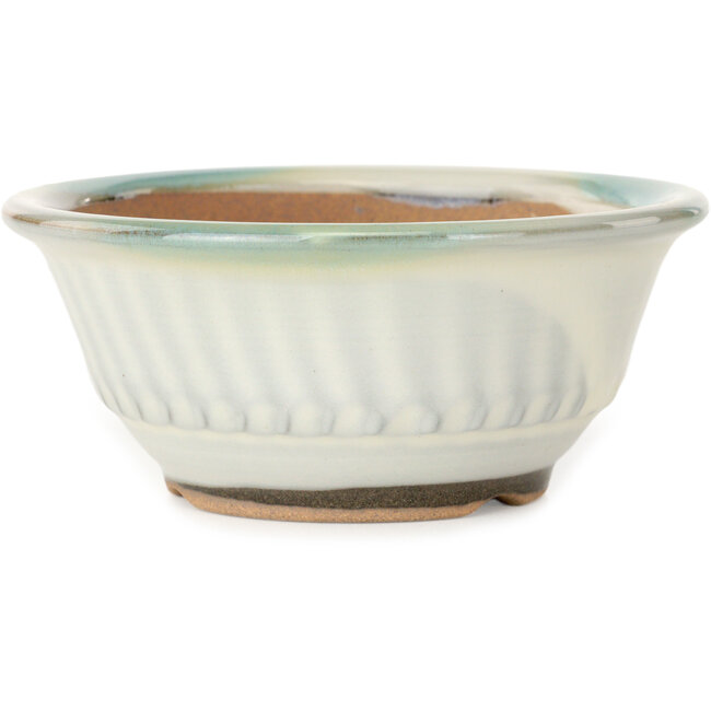 Vaso bonsai rotondo bianco con dettagli blu di Koishiwara - 122 x 122 x 55 mm