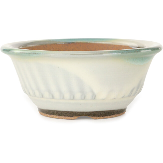 Ronde witte bonsaipot met blauwe accenten van Koishiwara - 122 x 122 x 55 mm