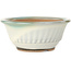 Round white with a blue accent bonsai pot by Koishiwara - 122 x 122 x 55 mm