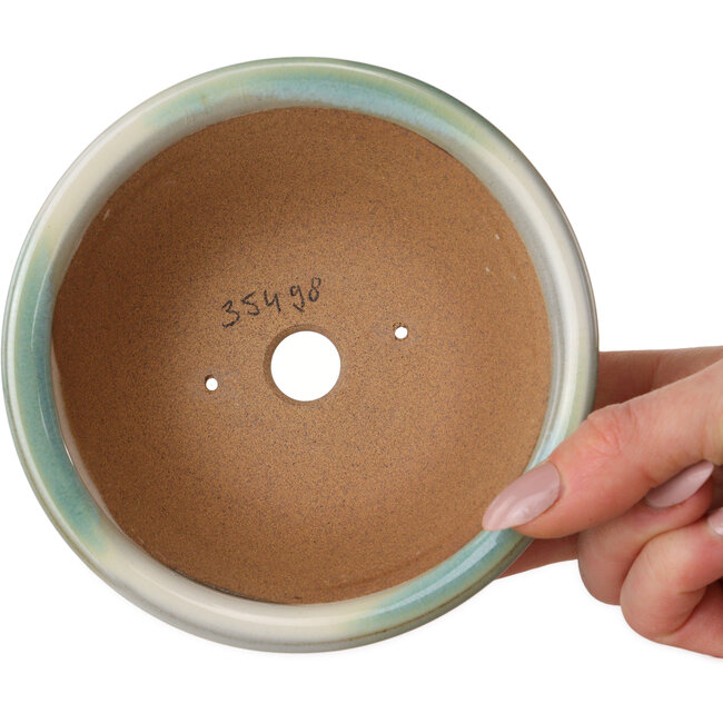 Pot à bonsaï rond blanc avec un accent bleu, par Koishiwara - 122 x 122 x 55 mm