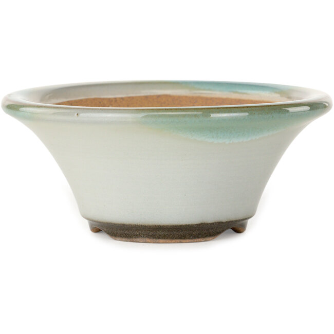 Vaso bonsai rotondo bianco con dettagli blu di Koishiwara - 127 x 127 x 55 mm