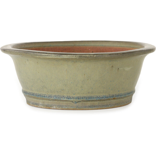 Pot à bonsaï ovale jaune et bleu par Seizan (Reihou, Kataoka Katsushi, maître four Seizan) - 320 x 265 x 95 mm