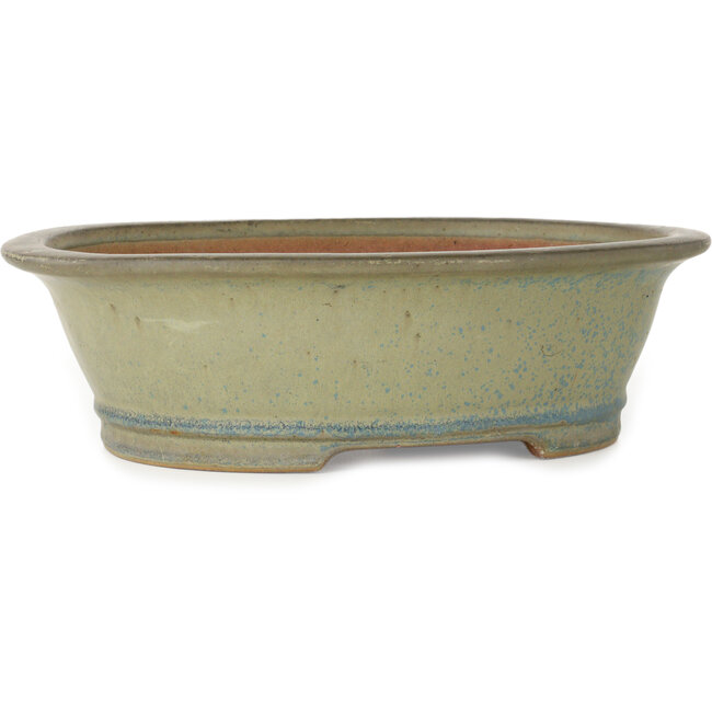Oval yellow and blue bonsai pot by Seizan (Reihou, Kataoka Katsushi, master Seizan kiln) - 320 x 265 x 95 mm