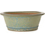 Pot à bonsaï ovale vert mousse et bleu par Seizan (Reihou, Kataoka Katsushi, maître four Seizan) - 320 x 265 x 95 mm