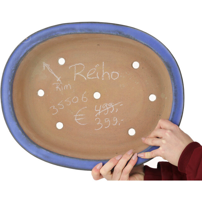 Vaso bonsai ovale blu di Seizan (Reihou, Kataoka Katsushi, forno del maestro Seizan) - 410 x 335 x 92 mm