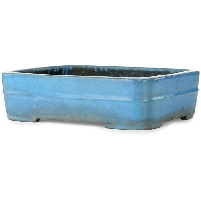 Pot à bonsaï rectangulaire turquoise par Aiba Koyou - 327 x 253 x 90 mm