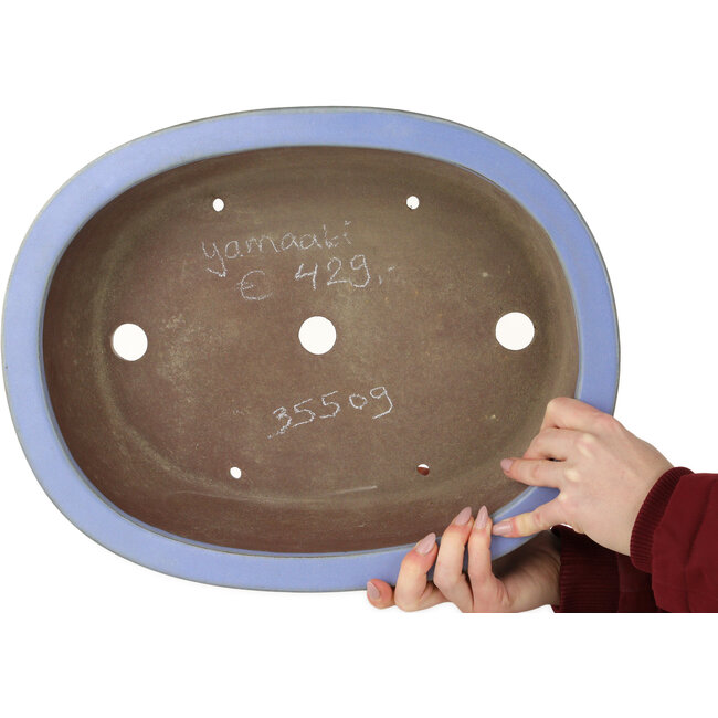 Oval blue bonsai pot by Yamaaki - 412 x 325 x 120 mm