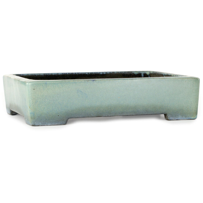 Rectangular turquoise bonsai pot by Aiba Koyou - 293 x 230 x 66 mm