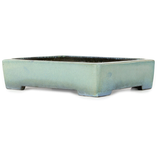 Pot à bonsaï rectangulaire turquoise par Aiba Koyou - 293 x 230 x 66 mm