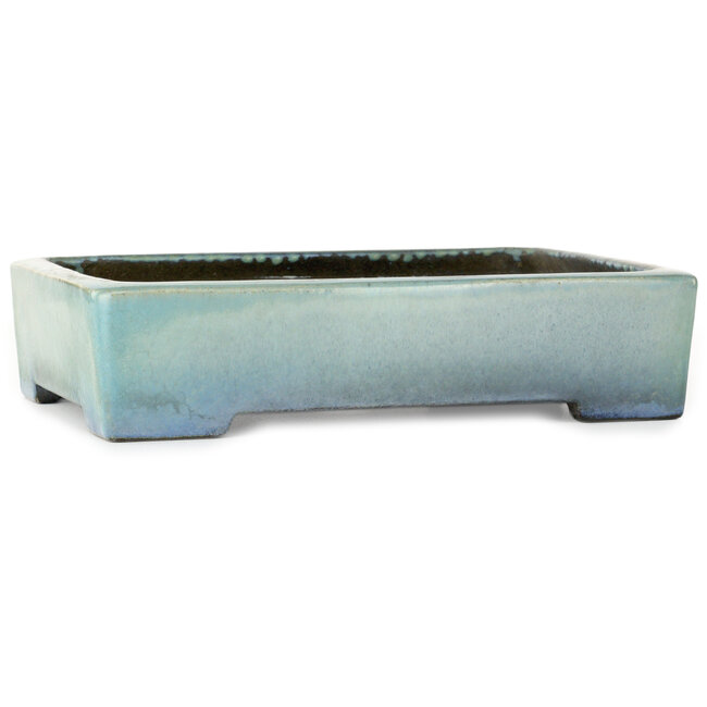 Pot à bonsaï rectangulaire turquoise par Aiba Koyou - 293 x 230 x 66 mm