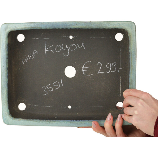 Maceta rectangular turquesa para bonsái de Aiba Koyou - 293 x 230 x 66 mm