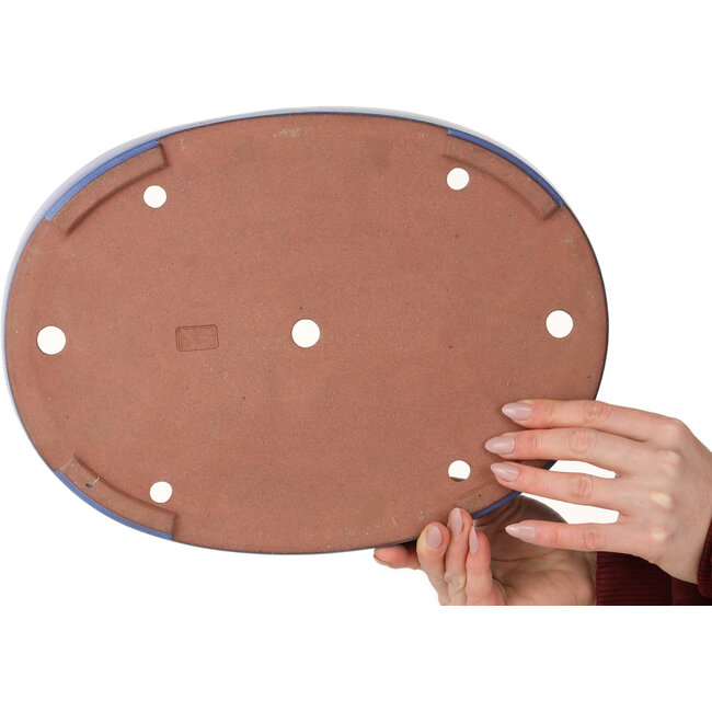 Pot à bonsaï ovale bleu par Seizan (Reihou, Kataoka Katsushi, maître four Seizan) - 345 x 255 x 52 mm