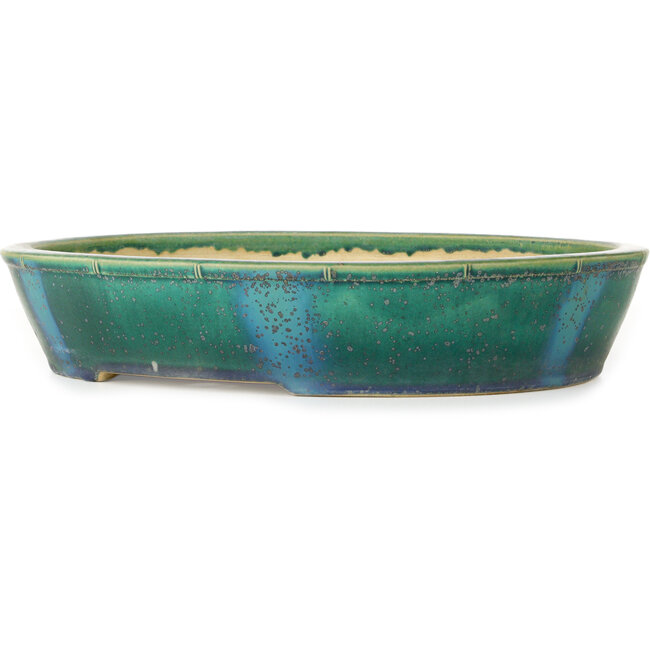 Pot à bonsaï ovale vert par Aiba Koyou - 372 x 303 x 70 mm