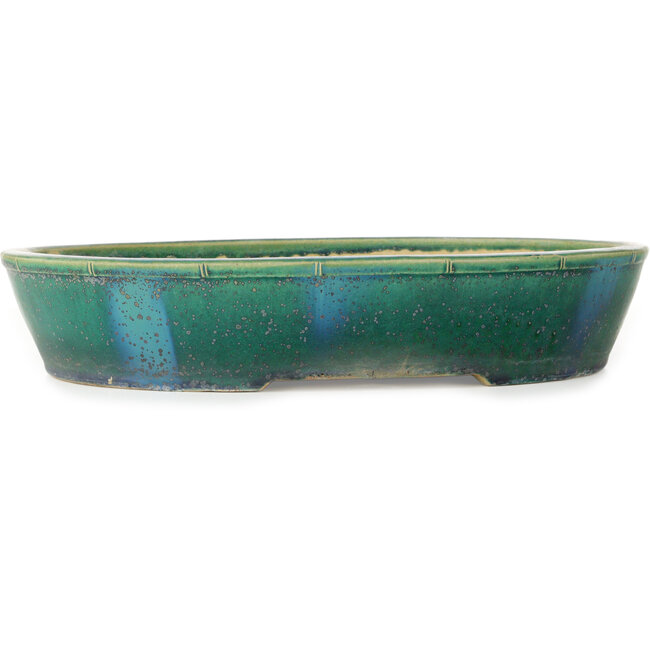 Pot à bonsaï ovale vert par Aiba Koyou - 372 x 303 x 70 mm