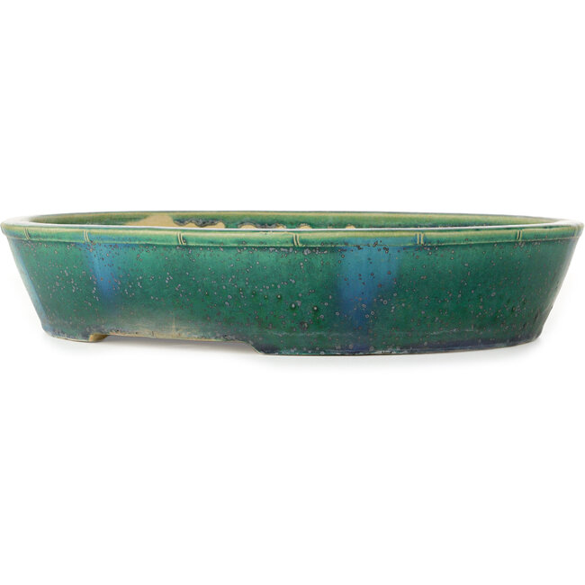 Oval green bonsai pot by Aiba Koyou - 372 x 303 x 70 mm