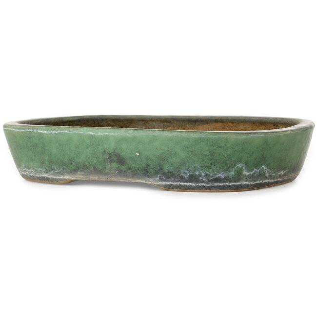 Oval green bonsai pot by Shuhou - 357 x 270 x 65 mm