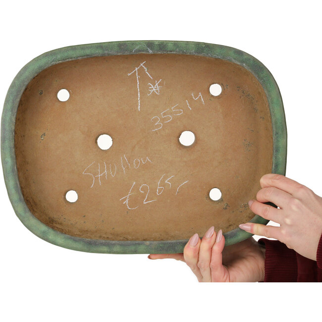Pot ovale vert pour bonsaï de Shuhou - 357 x 270 x 65 mm