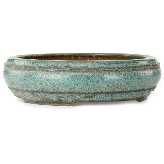 Vaso bonsai rotondo verde di Seizan (Reihou, Kataoka Katsushi, forno del maestro Seizan) - 315 x 315 x 85 mm