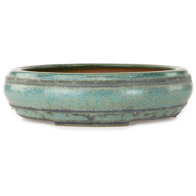 Round green bonsai pot by Seizan (Reihou, Kataoka Katsushi, master Seizan kiln) - 315 x 315 x 85 mm