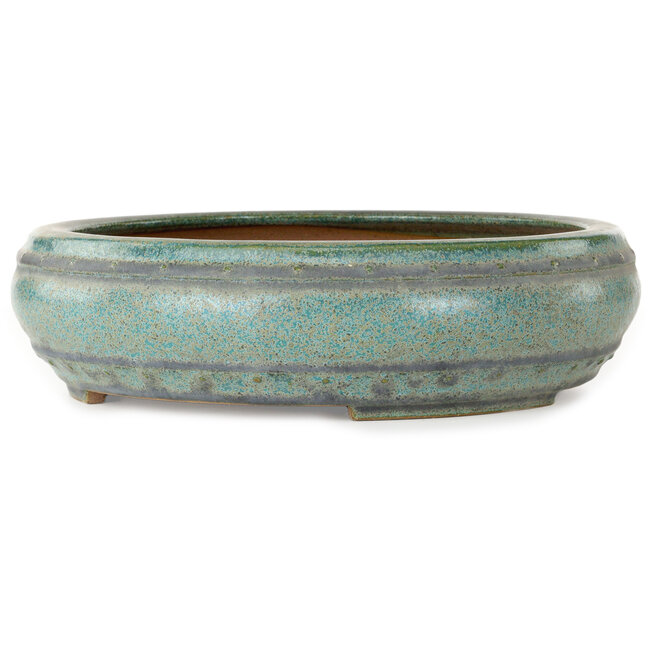 Ronde groene bonsaipot van Seizan (Reihou, Kataoka Katsushi, meester Seizan oven) - 315 x 315 x 85 mm