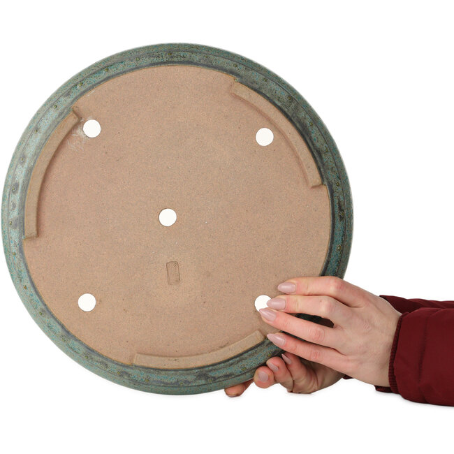 Ronde groene bonsaipot van Seizan (Reihou, Kataoka Katsushi, meester Seizan oven) - 315 x 315 x 85 mm