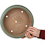 Pot à bonsaï rond vert par Seizan (Reihou, Kataoka Katsushi, maître four Seizan) - 315 x 315 x 85 mm