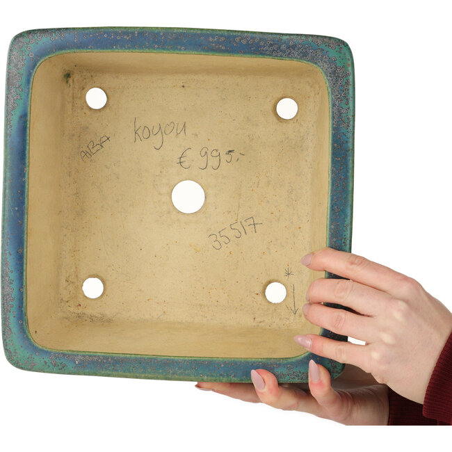 Maceta cuadrada verde para bonsái de Aiba Koyou - 257 x 257 x 147 mm