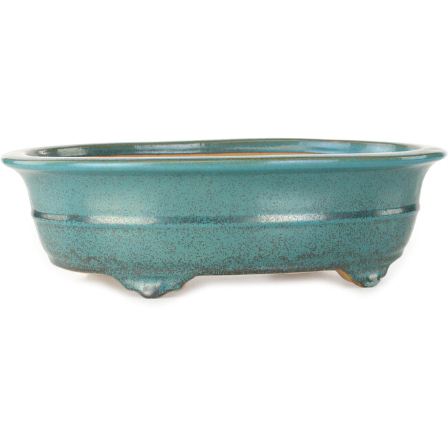 Oval green bonsai pot by Seizan (Reihou, Kataoka Katsushi, master Seizan kiln) - 353 x 270 x 105 mm