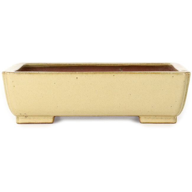 Rechthoekige gebroken witte bonsaipot van Seizan (Reihou, Kataoka Katsushi, meester Seizan oven) - 255 x 195 x 72 mm