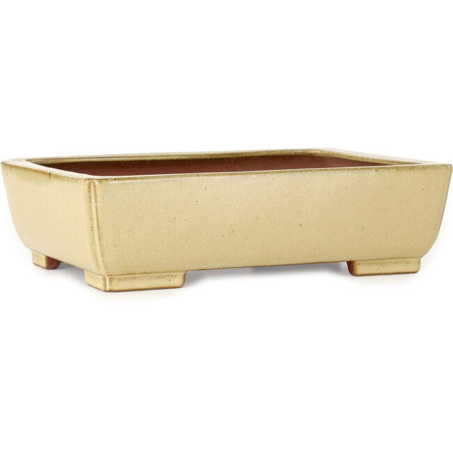Pot à bonsaï rectangulaire blanc cassé par Seizan (Reihou, Kataoka Katsushi, maître four Seizan) - 255 x 195 x 72 mm