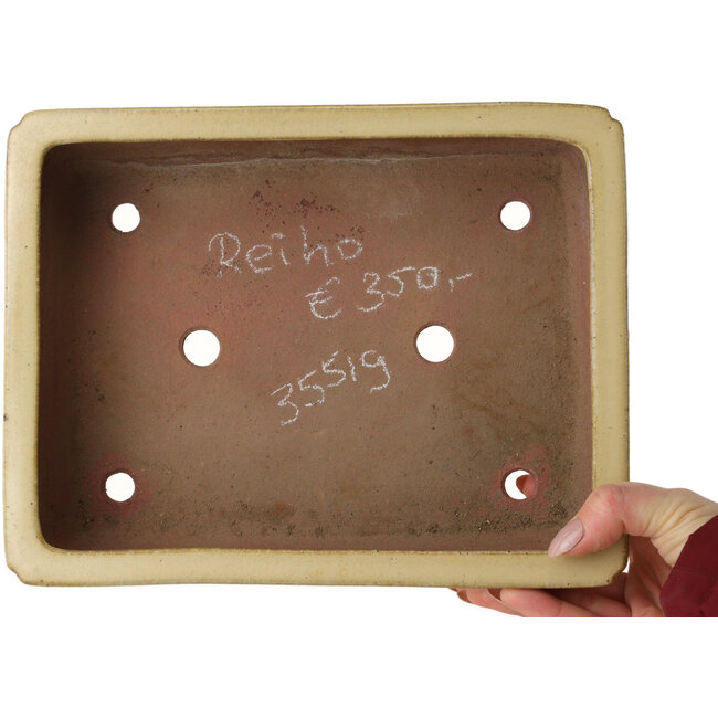 Rechthoekige gebroken witte bonsaipot van Seizan (Reihou, Kataoka Katsushi, meester Seizan oven) - 255 x 195 x 72 mm