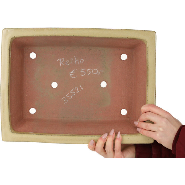 Rechthoekige gebroken witte bonsaipot van Seizan (Reihou, Kataoka Katsushi, meester Seizan oven) - 377 x 285 x 105 mm