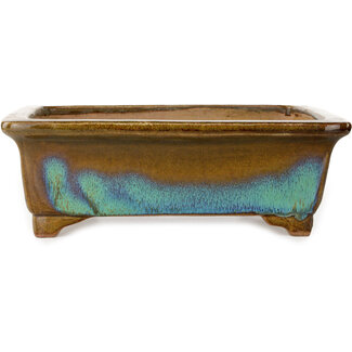Gyouzan - Yukizyou Nakano & Yuuji Nakano 342 mm rectangular brown and blue bonsai pot by Gyouzan, Tokoname, Japan