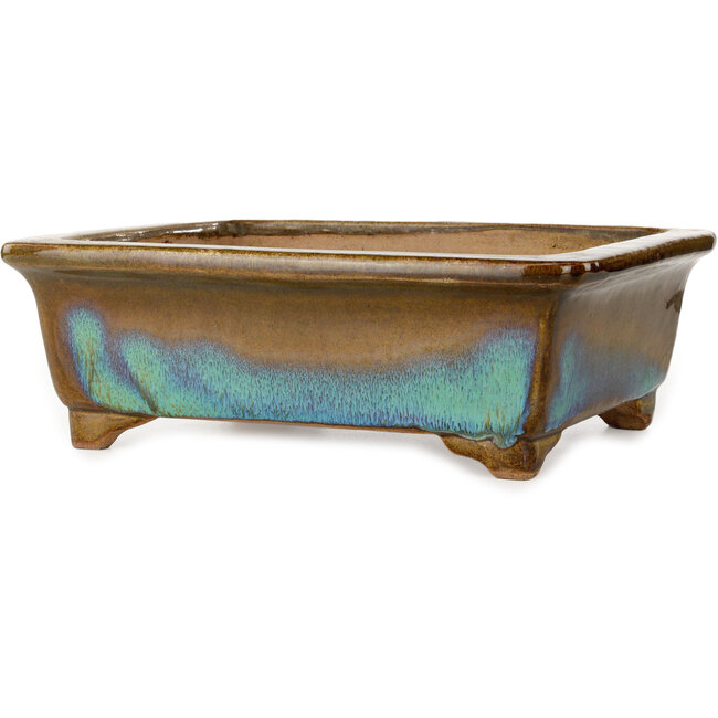Vaso bonsai rettangolare marrone e blu di Gyouzan - 342 x 288 x 115 mm